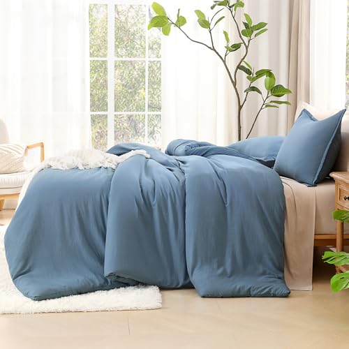 Litanika Comforters Oversized King Size Grayish Blue,3 Pieces Lightweight Solid Bedding Set & Collections, All Season Fluffy Bed Set (120x98In Comforter & 2 Pillowcases)