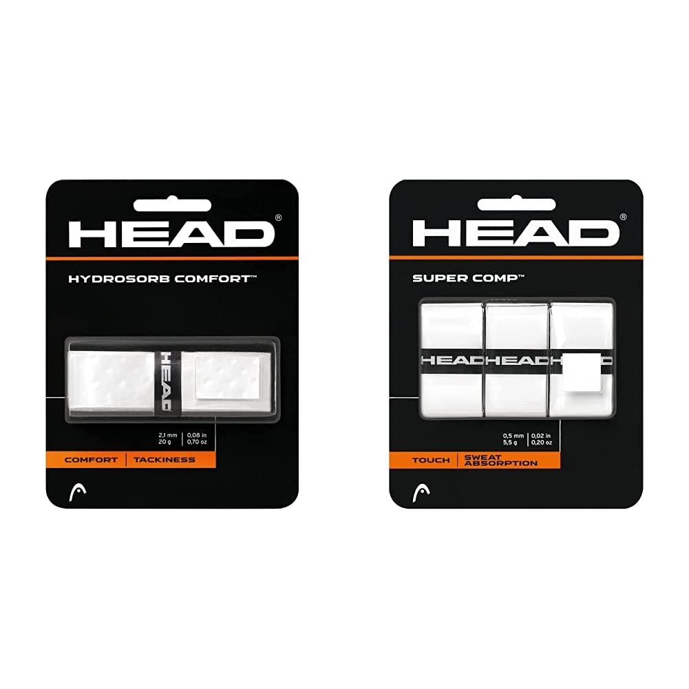 HEADUnisex's Hydrosorb Comfort Grip-Multi-Colour/White, Onesize & Unisex Super Comp Racquet Overgrip Tennis Racket Grip Tape 3 Pack White, White, One Size UK