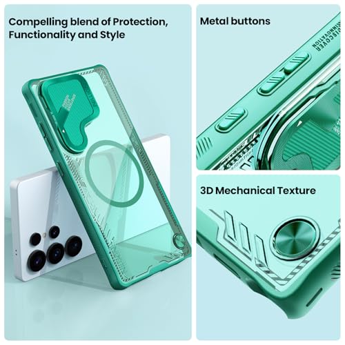 Image of Nillkin Magnetic for Galaxy S25 Ultra Case Clear, Compatible with Magsafe, Never Yellow & Biodegradable Material, Translucent Case with Kickstand & Camera Cover for Samsung Galaxy S25 Ultra, Green