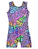 Domusgo Girls Leotard for Gymnastics Size 7-8 Years Old Sparkle Gold Leopard Bodysuits Active Tank