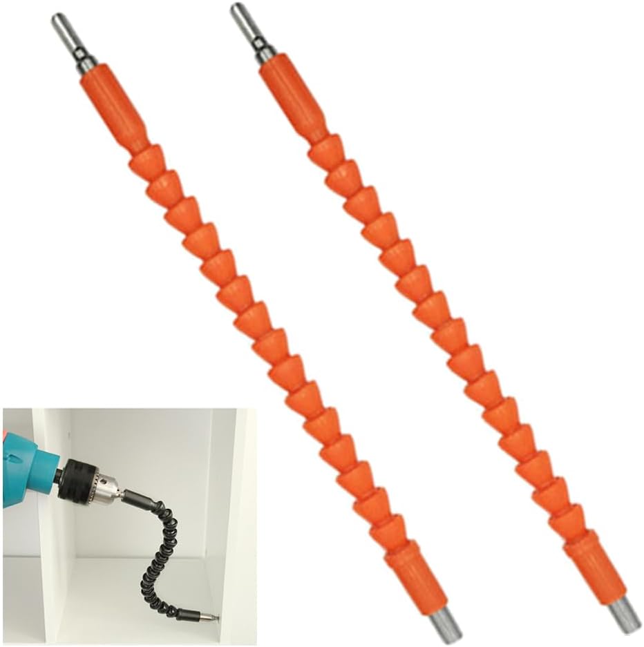 2 Pcs Flexible Drill Bit Extension, 11.8 inch Flexible Shaft Extension Bits Drill Flexible Extensions for Drills, Flexible Drill Extension Bendable Screwdriver Drill Attachment (Orange)