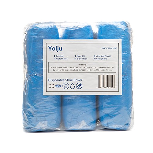Yolju 300 Pack Disposable Shoe Covers with a Bonus Small Storage Box | Waterproof, Durable CPE Material
