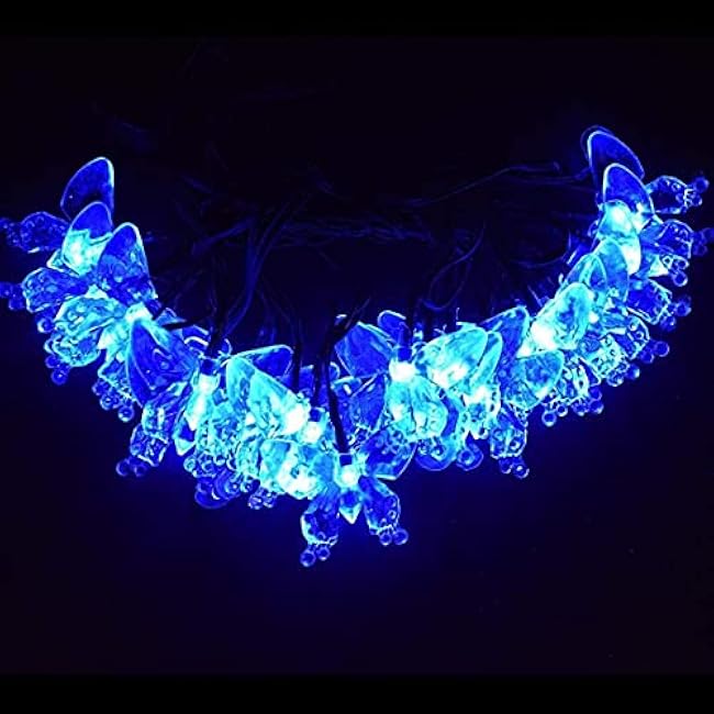Solar Butterfly String Lights Outdoor, Waterproof 23FT 50LED Butterfly Lights with 8 Lighting Modes,Solar Fairy Patio Lights for Garden Yard Porch Wedding Party Decor (Blue)