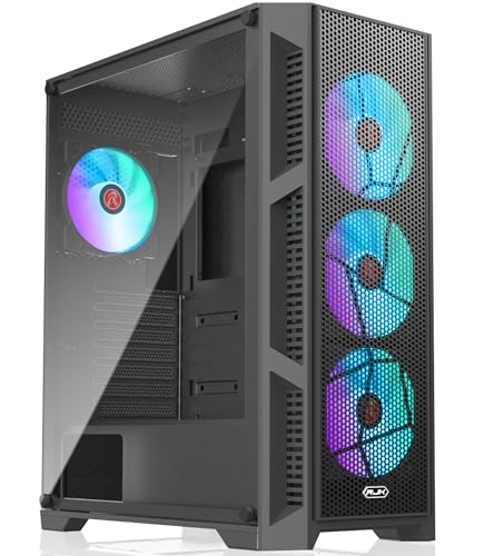 Gabinete para PC Raijintek Arcadia III MS4, torre media con vidrio templado, panel frontal de malla, flujo de aire alto, 4 ventiladores de 120 mm preinstalados, color negro (0R20B00247) miniatura 1