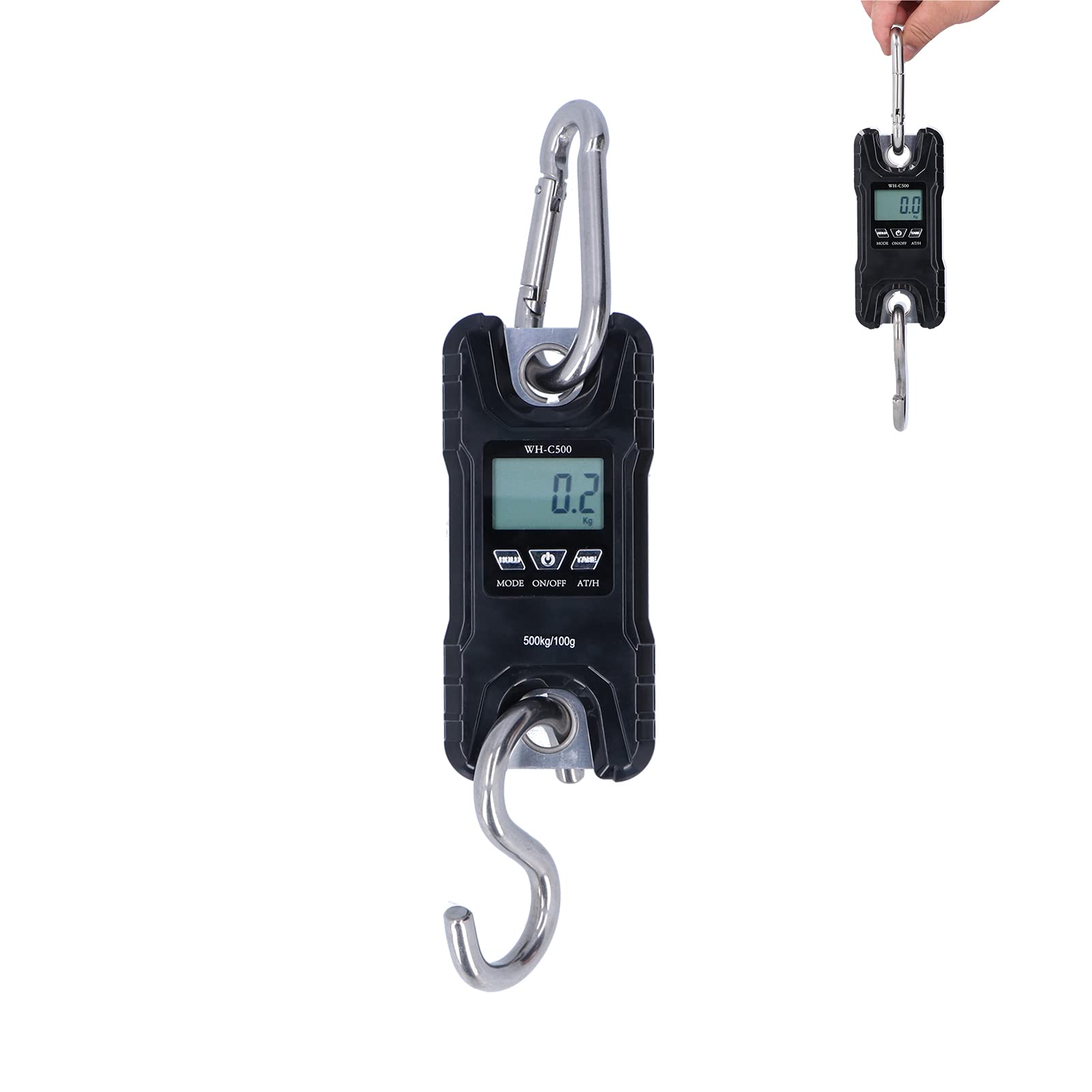 Báscula electrónica portátil para colgar, pantalla LCD de 500 kg, herramienta de medición de peso de mano con ingeniería de abs(negro)