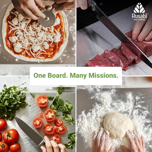 Image of Rusabl L-Shaped Steel Chopping Board for Kitchen, L-Shape, 36 x 28 x 0.1 cm | BIS Certified, 304 Food-Grade, Anti-Rust, Cutting Veggies, Kneading Dough