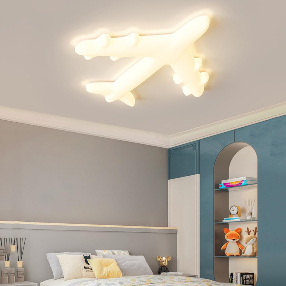 19,6-calowa dziecięca lampa sufitowa do sypialni, mlecznobiała, samolot, lampa sufitowa z możliwością ściemniania, duża lampa LED do sypialni chłopców i dziewcząt