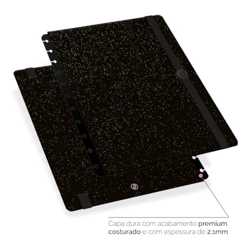 Capa e Contracapa Iscool Disc Para Caderno G Spot Glitter Preto
