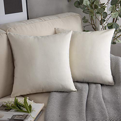 Image of Phantoscope Pack of 2 Velvet Decorative Throw Decorative Pillow Cover Soft Solid Square Cushion Case for Couch Off White 24 x 24 inches 60 x 60 cm