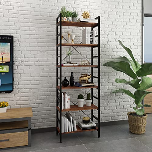 Miocasa 6 Tier Bookshelf, Adjustable Industrial Bookshelves Organizer, Rustic Wood And Metal Standing Shelving Unit Storage, Tall Display For Living Room, Bedroom And Office #TOP3