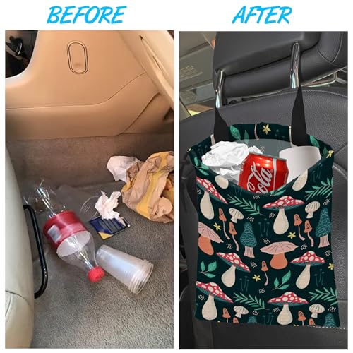 Image of Car Trash Bag Mushroom Car Garbage Bag Hanging Car Trash Can for Back Seat with Drawstring