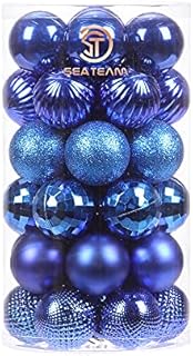 Sea Team 41-Pack Christmas Ball Ornaments with Strings, 40mm/1.57" Small Size Baubles, Shatterproof Plastic Christmas Bulbs, Hanging Decorations for Xmas Tree, Holiday, Wedding, Party, Blue