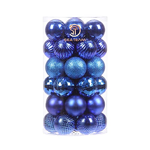 Sea Team 41-Pack Christmas Ball Ornaments with Strings, 40mm/1.57' Small Size Baubles, Shatterproof Plastic Christmas Bulbs, Hanging Decorations for Xmas Tree, Holiday, Wedding, Party, Blue