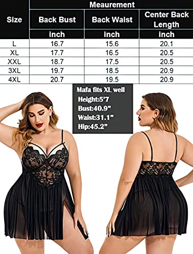 Image of Beautiful Creations Womens Plus Size Lace Floral Knee Length Babydoll Nightwear Set with G-String Panty