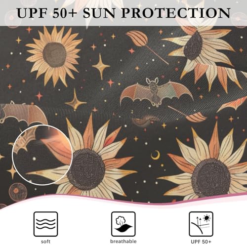 CaTaKu Girls One Piece Swimsuit Bat Sunflower Space Toddler Bathing Suit Long Sleeve UPF 50+ Rash Guard Swimwear 3-12Y4