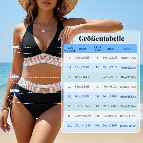 comepew Damen Bikini Set, 2026 Hohe Taille Farbblock Zweiteiliger, Kordelzug Badeanzüge Bikinis Gestreifte Crossover Bustier High Waist Bikini (DE/ NL/ SE/ PL, Alphanumerisch, M, Regular, Regular, Grün)-8