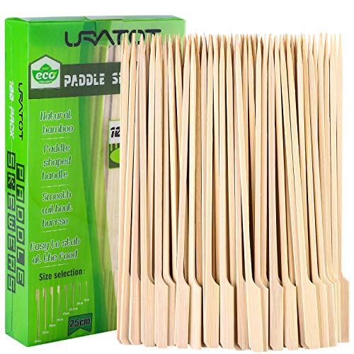 URATOT 100 Pieces Bamboo Paddle Skewers Natural Wooden Cocktail Sticks Picks for Barbeque, Kebabs, Cocktails Buffet Party