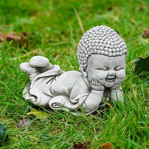 Baby Buddha Stone Statue | Outdoor Garden Monk Decoration Ornament Zen Laying Lying Reclined Buddha Cover