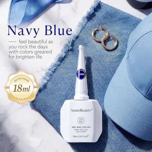 Image of AZUREBEAUTY18ML Royal Navy Blue Gel Nail Polish | Royal Navy Dark Blue High Gloss Opaque Soak Off UV /LED Gel Polish for Nail Art, DIY Manicure & Salon Use