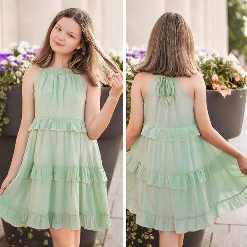 Simplee kids Girls Dresses Sleeveless Linen Teen Dresses Casual Summer Dress Green 4-5T — view 2