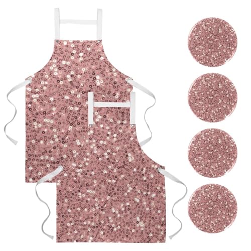 Tablier de cuisine restaurant et bar lot de 2 tabliers de serveuse rose pailleté