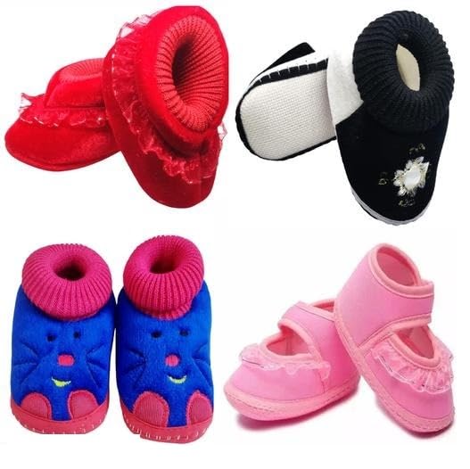 Suman Trader Baby Shoes Combo Pack of 4 Comfortable Cotton Booties with Flexible EVA Sole Infant Foot Multi 6-9 Months-image-39