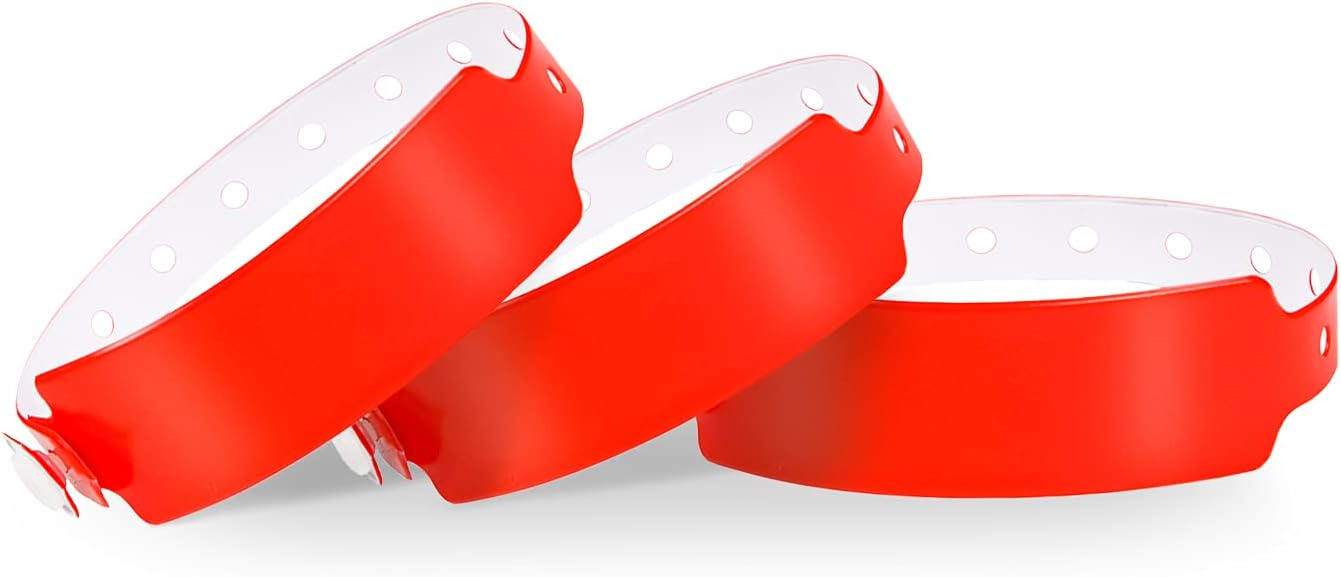Wristall Neon Red Plastic Wristbands 500 Pack - Colored Wristbands for Events, Vinyl Wrist Bands of Party
