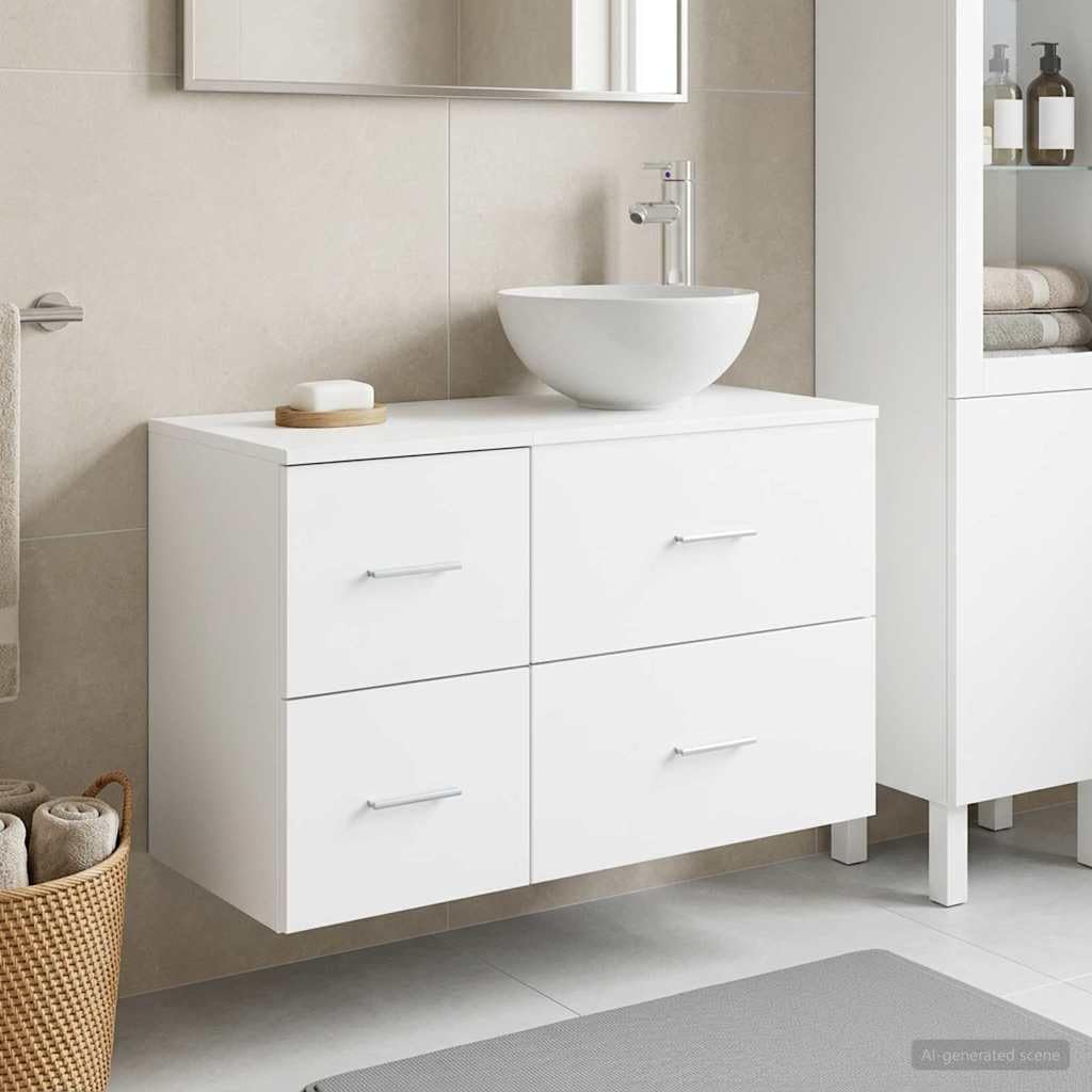 Zestaw mebli łazienkowych, 2-częściowy, biały materiał drewnopochodny, szafka pod umywalkę z 3 szufladami, 49,5 x 35 x 80 cm i 1 szafka do przechowywania w łazience