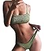 Nulibenna Womens Solid Padded Pleated 2 Piece Bikini Set Tankini Top Triangle Swimsuit