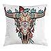 Western-Kissenbezug, Büffelzucker, mexikanischer Totenkopf, bunt Verziertes Design, gehörnte Tiertrophäe, dekorativer Kissenbezug, 18"x18"