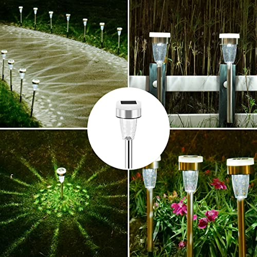 Slikeflot 16 Pack Solar Outdoor Lights, Dual Light Source Led Pathway Lights Solar Powered, Stainless Steel Waterproof Solar Garden Lights Decoration For Garden Patio And Walkway, Cool White #TOP6