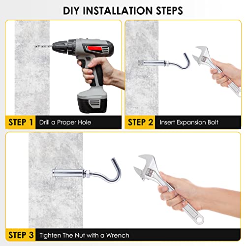 Eyourlife 5 Pcs M6 Expansion Hook, Heavy Duty 304 Stainless Steel Open Cup Expansion Bolt For Concrete Wall Brick Anchor #TOP6