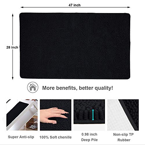 Secura Housewares Soft Microfiber Bathroom Rugs, 47 X 28 Inches Non Slip Bath Mat For Door, Bathroom & Kitchen With Water Absorbent, Machine Washable (Black) #TOP1