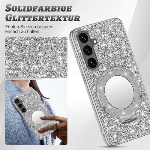 Coque Samsung S26 5G magnétique anti-rayures à paillettes argent - 2