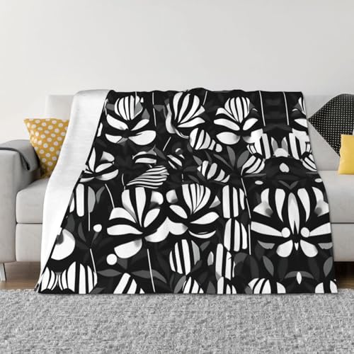 Couverture de lit imprimé fleurs noires et blanches en microfibre EdWal