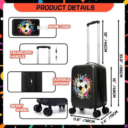 Image of Kids Carry on Luggage Set 5 Piece Kids Luggage with Wheels 16 inch Toddler Suitcase for Boys Airline Approved (Football)