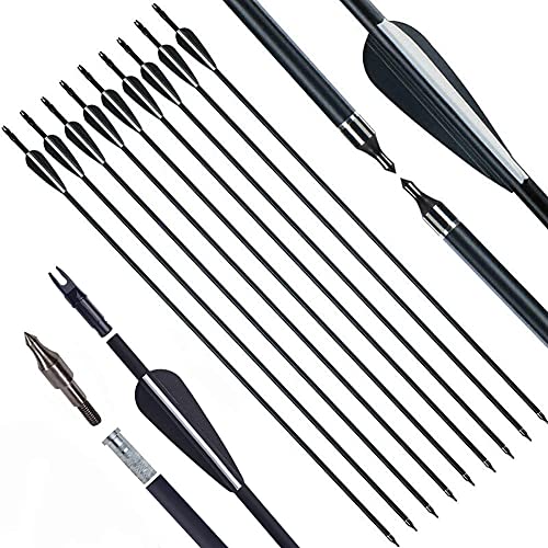 Obert 12 Stück 28 Zoll Pfeile Bogenschießen Carbon Pfeile Spine 550 Jagdpfeile für Bogen, Traditionellen Bogen, Recurvebogen und Langbogen