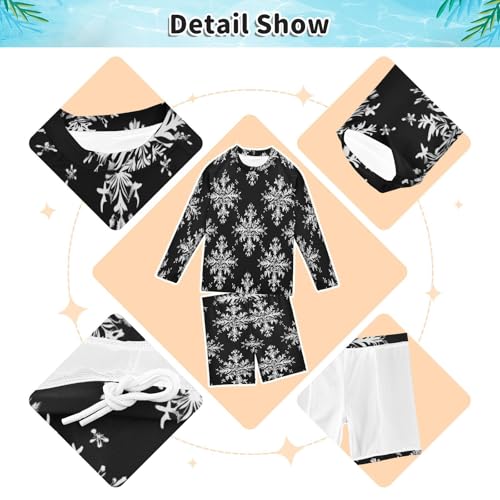Snow Pattern Boys Swimsuit Rash Guard Toddler Kids Long Sleeve Swim Shirt and Trunks Swimwear Set 3-10Y3