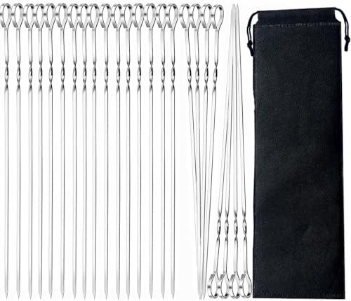 24 Stück Grillspieße Edelstahl, BetterJonny 30cm Schaschlikspieße Wiederverwendbare Grill Kabob Spieß Stöcke Fleischspieße Metallspieße für BBQ Fleisch Gemüse Stockbrot zum Grille