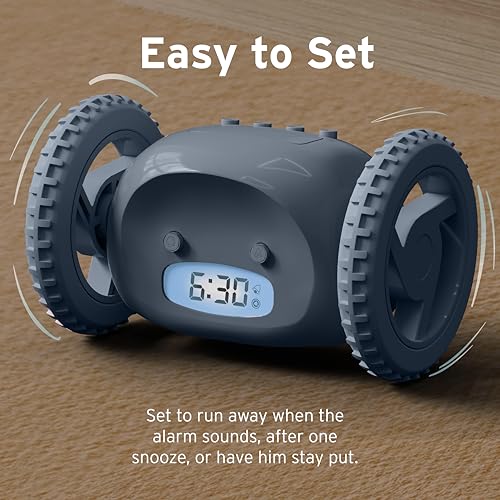 Image of CLOCKY Alarm Clock on Wheels - Loud Rolling Alarm Clock for Heavy Sleepers | Runaway Clock that Jumps & Runs to Wake You Up | Funny Unique Gift for Adults, Teens & Kids Bedrooms (Slate)