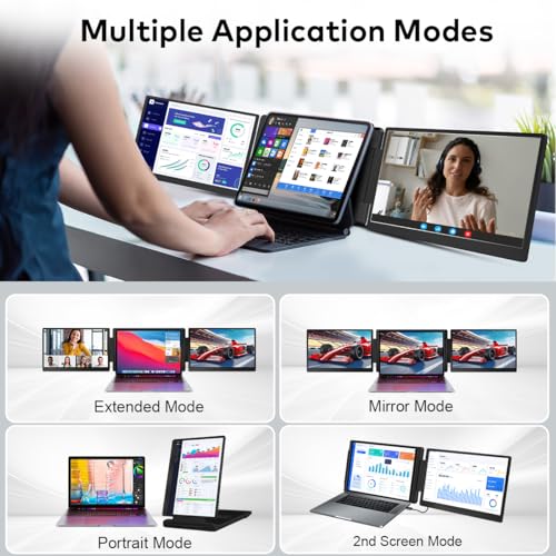Image of Laptop Screen Extender 14 inch, Triple Screen Portable Monitor for Laptops | FHD 1200P IPS Tri Screen for Laptops 12-16.5 inch, USB-C /HDMI, Plug & Play, Dual Extra Screen Computer Monitors for Windows /Mac