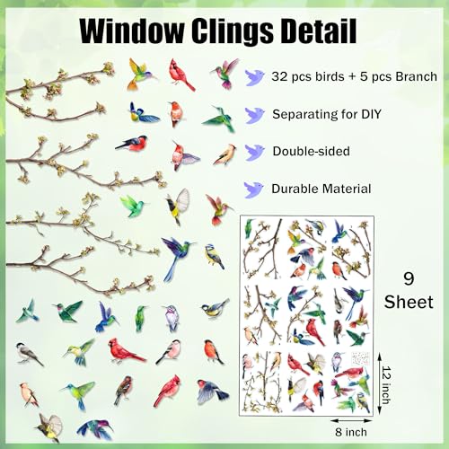 Adhesivos para ventana de pájaros primavera-verano 9 hojas miniatura 2