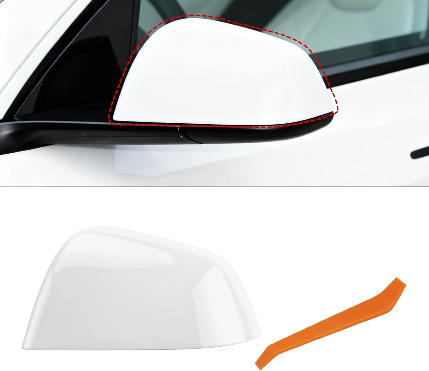 White Left Driver Side Mirror Cover Cap Compatible with Tesla Model Y 2020-2024, Rearview Door Wing Mirror Housing Replacement, ABS Exterior Mirror Shell, Replaces 1495593-00-A