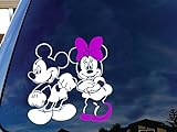 Mickey and Minnie Inspired Cartoon Characters Dancing Car Truck Laptop Wall Window Vinyl Decal Sticker 6 Inches White and Hot Pink