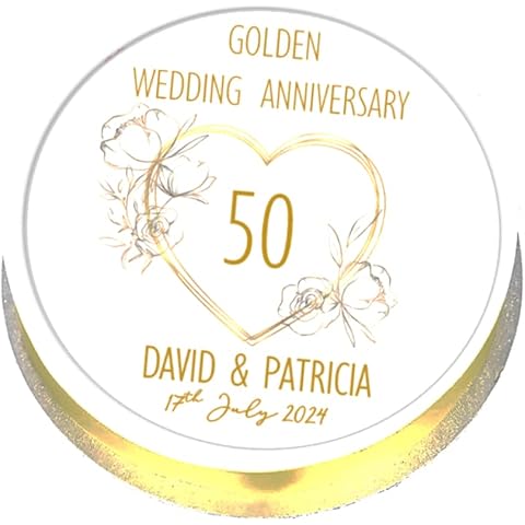 Golden Wedding Cake Topper - Personalised - Edible Icing - 7.5" / 19cm Round - 50th Anniversary Cover