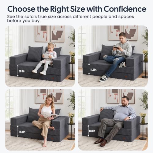 Image of COMAX Futon Sofa Bed, Convertible Sofa Bed, Folding Boneless Couches | Low-Profile Boneless Couch for Living Room, 11.8 inch H Low Seat Small 59 inch Foldable Floor Sleeper Mattress Lounge Space‑Saving