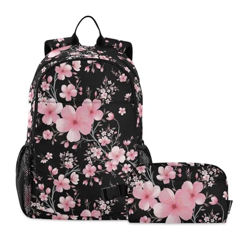 ALAZA Conjunto de mochila floral Sakura Cherry Blossom e lancheira, mochila para livros, capa térmica, Multicor, One Size, Mochilas Daypack