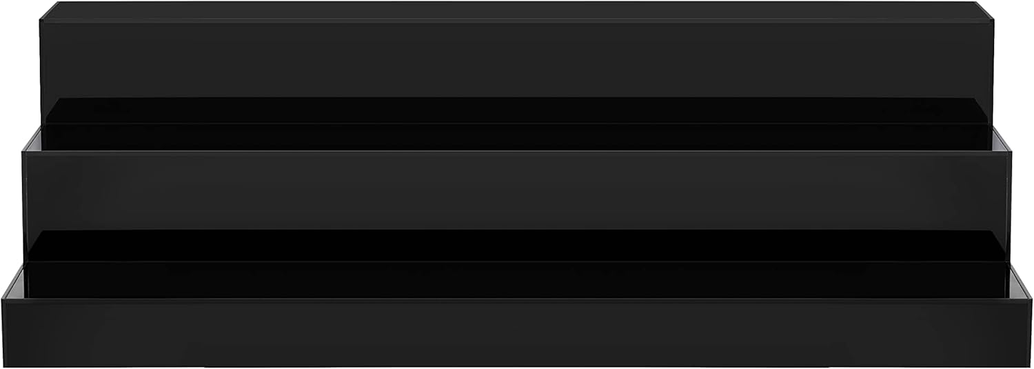 CiaoHER Large Acrylic Wine Liquor Bottle Rack 24x12.5x6.5 in 3 Tier Black Countertop Riser Display for Bar Coffee Leisure Station Retail Store Shop Grocery Collection Organizer Stand