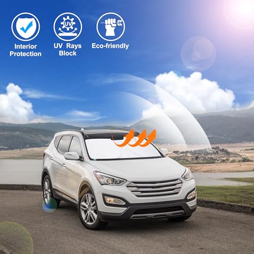 Image of Windshield Sun Shade Custom Fit for 2013-2018 Hyundai Santa Fe Accessories Foldable Sunshade Sun Blocker Protect Car from Sun Rays & Heat Damage Keep Car Cooler
