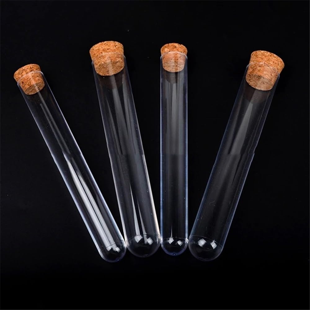 Sprzęt do przyrządów laboratoryjnych 50 szt. - 100 szt. 20 x 150 mm okrągłe dno przezroczysta plastikowa rurka z korkiem do naczyń laboratoryjnych (100 szt.)
